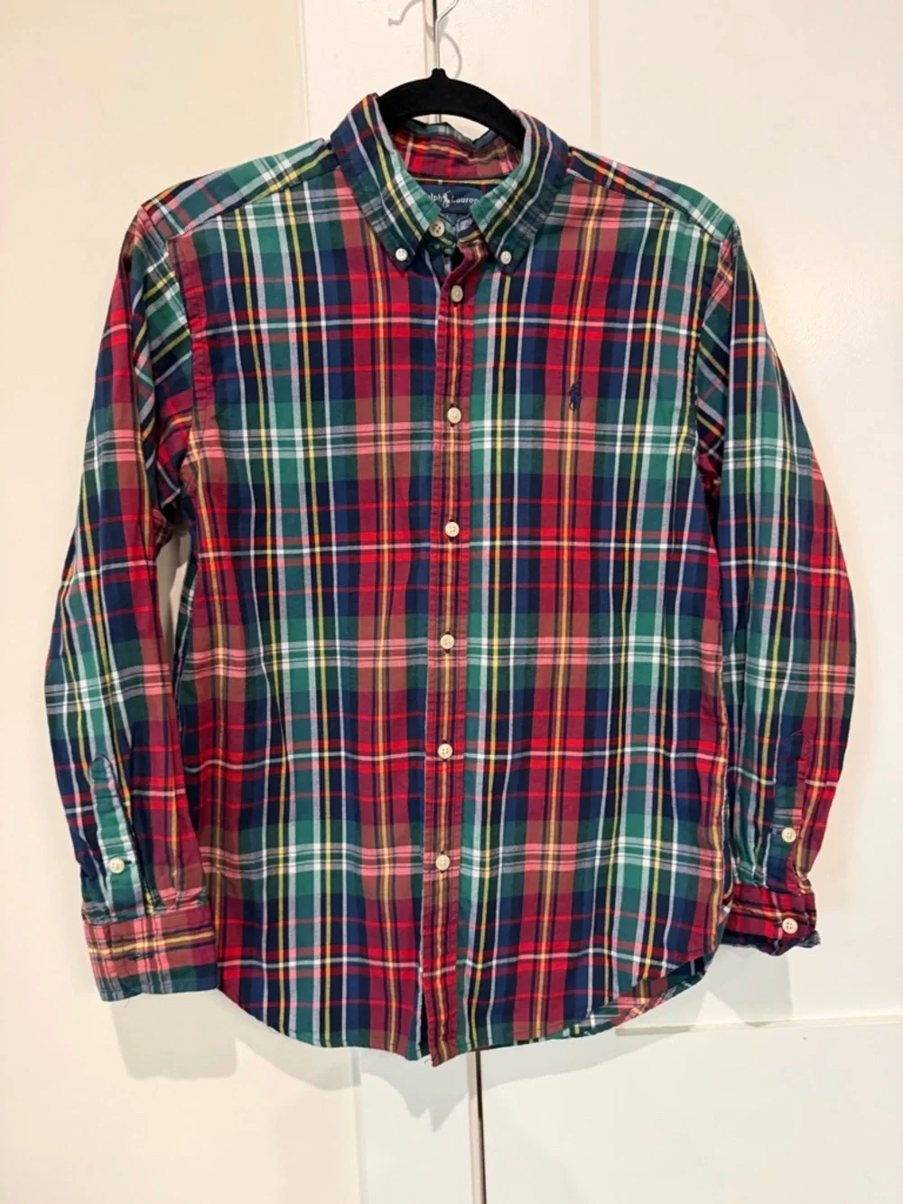 Ralph Lauren Plaid Tartan Button Down Shirt Boys Sz L (14 16)